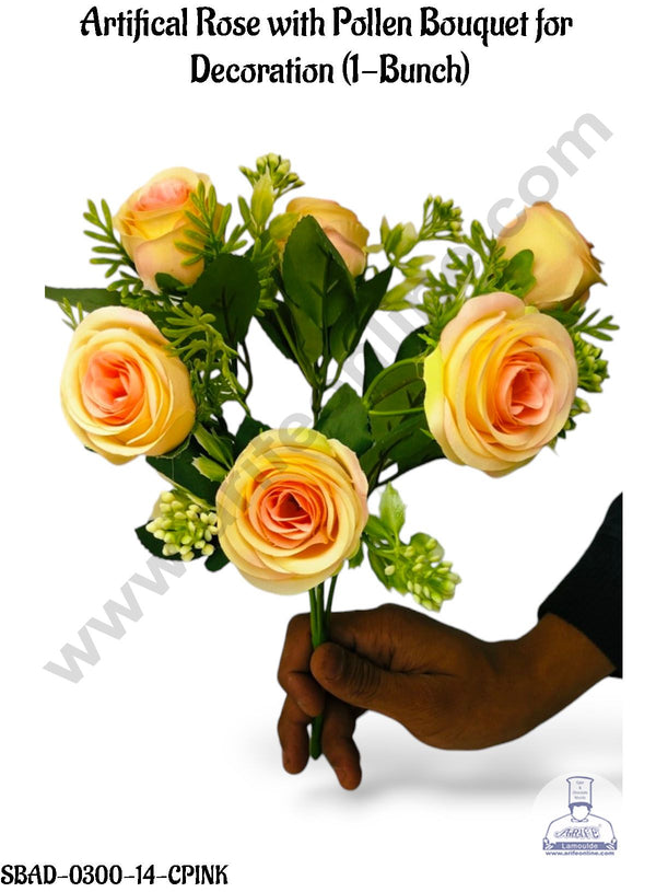 CAKE DECOR™  Artificial Rose with Pollen Bouquet for Decoration – (1 Bunch)