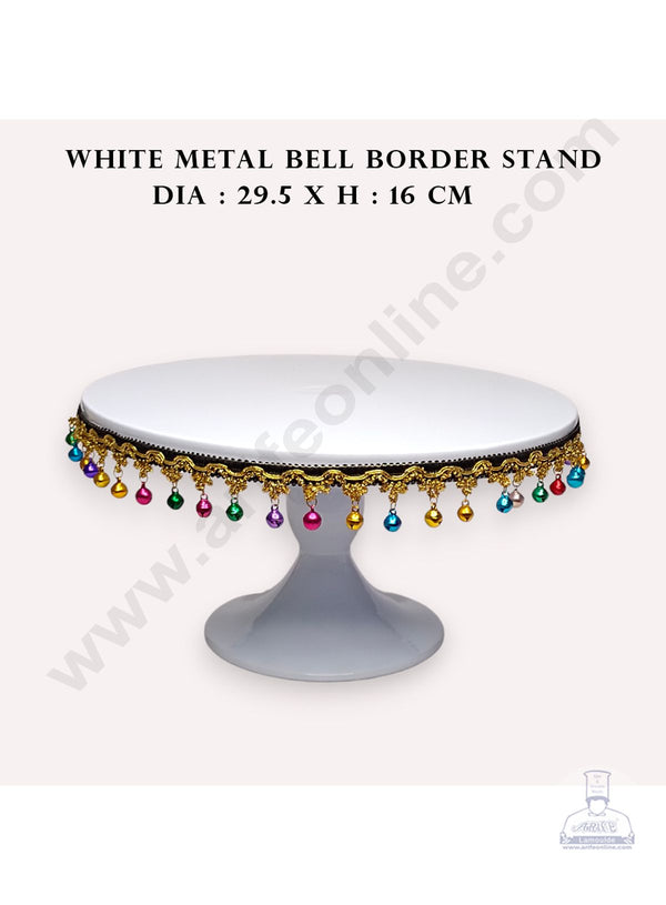 CAKE DECOR™ White Metal Cake Stand with Small Bells Border | Dessert Stand | Cupcake Stand
