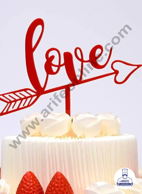 CAKE DECOR™ 5 inch Red Acrylic Love with Arrow  Cake Topper Cake Decoration Dessert Decoration