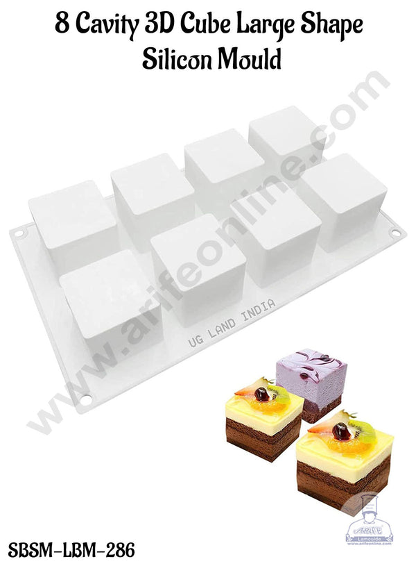 CAKE DECOR™ 8 Cavity 3D Cube Large Shape Silicone Chocolate Mould | Pastry Dessert Mould( SBLBM-286)