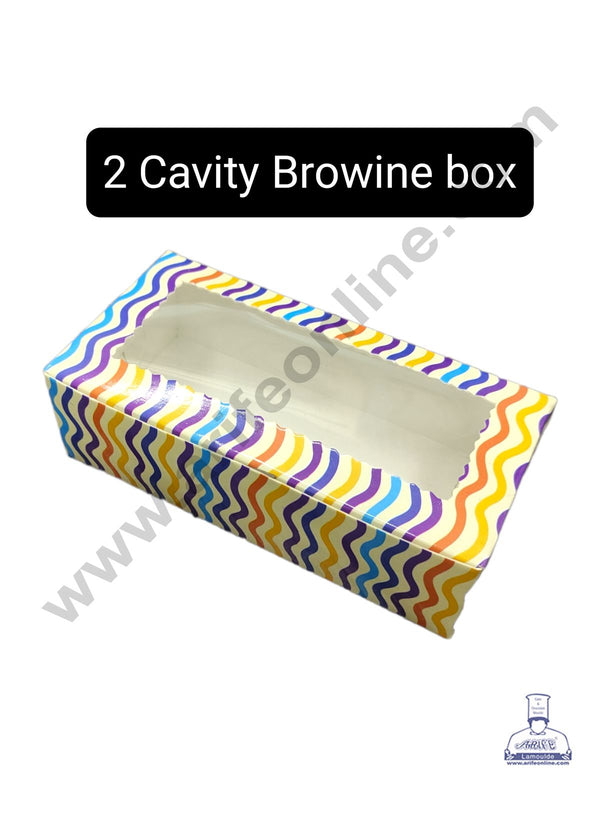 Cake Decor Printed-01 Brownie Boxes 2 Cavity with Clear Window, Cupcake Carriers , Printed-01, 10 Pc Pack