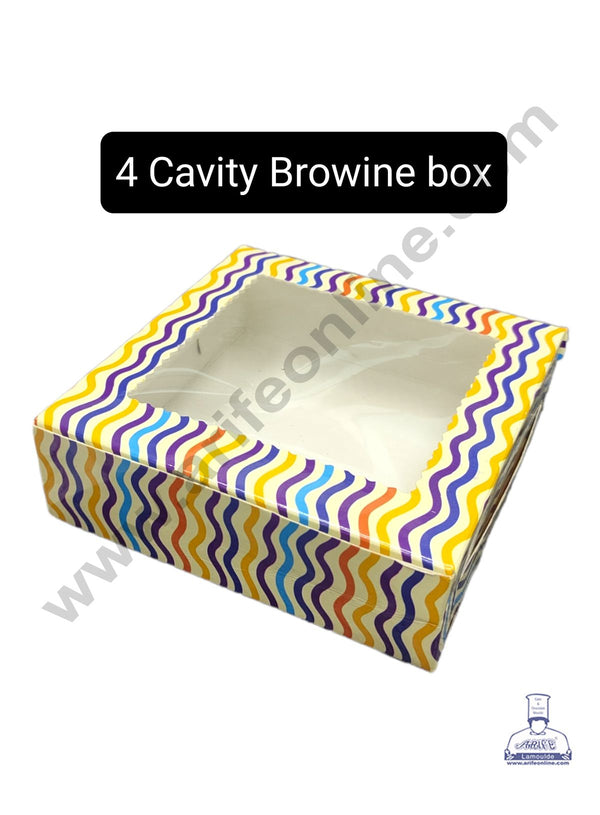 Cake Decor Printed-01 Brownie Boxes 4 Cavity with Clear Window, Brownie Carriers ( 10 Pcs Pack )