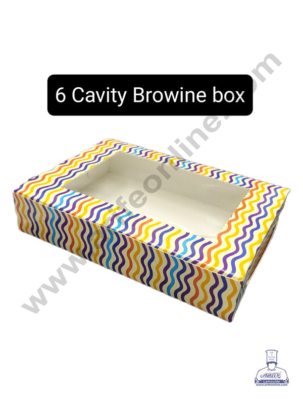 Cake Decor Printed-01 Brownie Boxes 6 Cavity with Clear Window, Brownie Carriers ( 10 Pcs Pack )