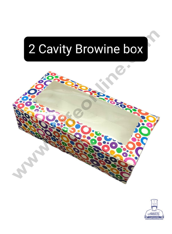 Cake Decor Printed-02 Brownie Boxes 2 Cavity with Clear Window, Cupcake Carriers , Printed-02, 10 Pc Pack