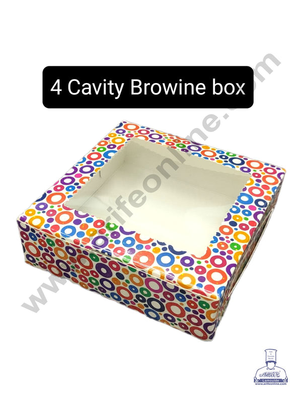 Cake Decor Printed-02 Brownie Boxes 4 Cavity with Clear Window, Brownie Carriers ( 10 Pcs Pack )