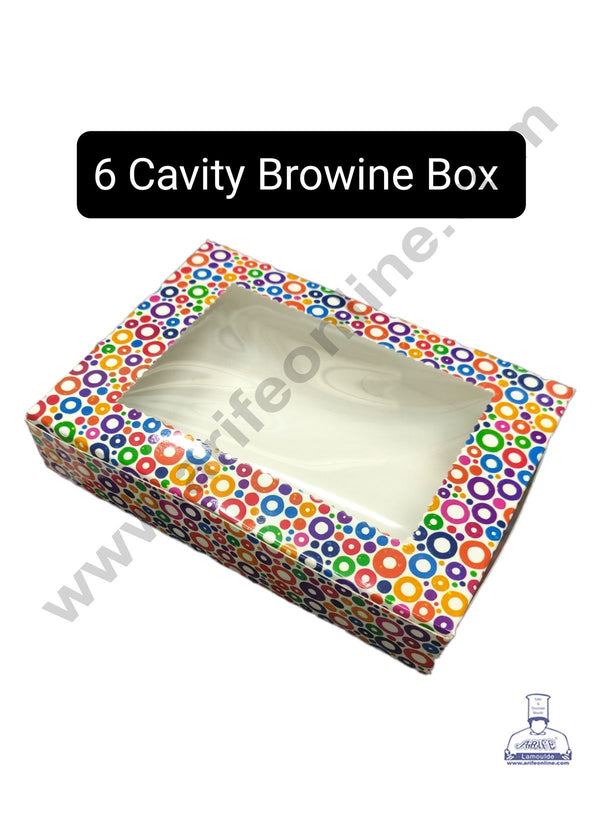Cake Decor Printed-02 Brownie Boxes 6 Cavity with Clear Window, Brownie Carriers ( 10 Pcs Pack )