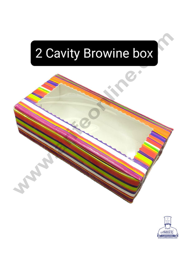 Cake Decor Printed-03 Brownie Boxes 2 Cavity with Clear Window, Cupcake Carriers , Printed-03, 10 Pc Pack