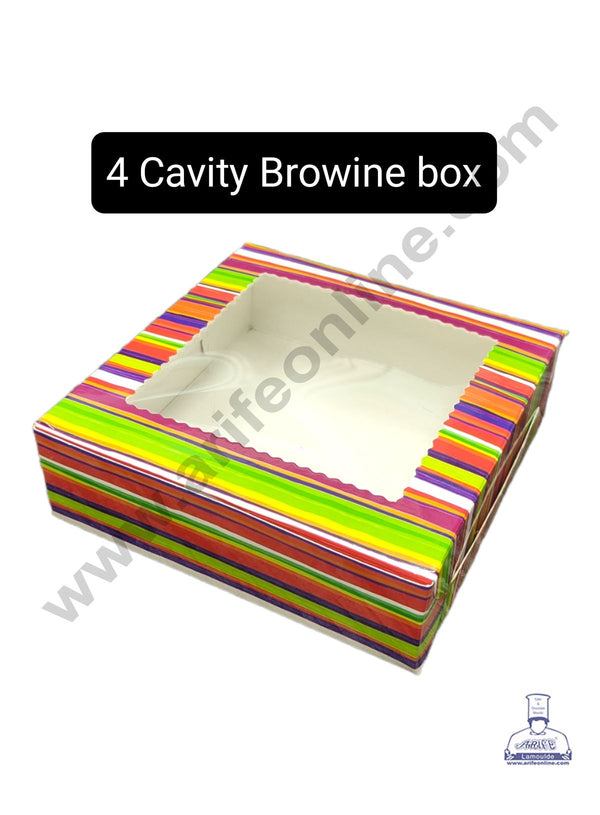 Cake Decor Printed-03 Brownie Boxes 4 Cavity with Clear Window, Brownie Carriers ( 10 Pcs Pack )