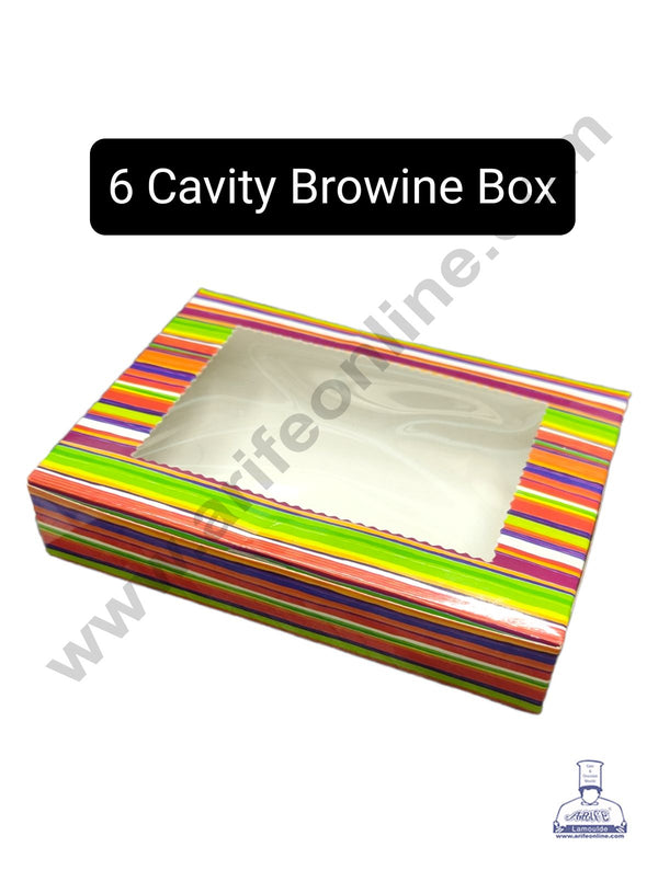 Cake Decor Printed-03 Brownie Boxes 6 Cavity with Clear Window, Brownie Carriers ( 10 Pcs Pack )