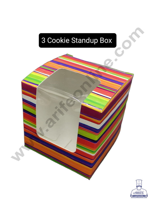 Cake Decor Printed-03 Small Standup 3 Cookie Boxes with Clear Window, Cupcake Carriers , Printed-03 3x3x3 Inch, 10 Pc Pack
