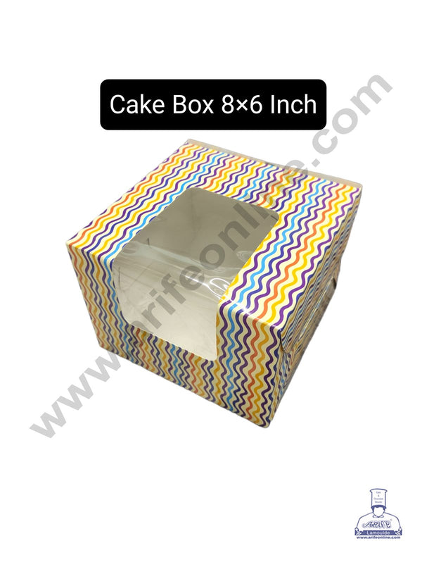 Cake Decor 1/2 kg Printed-01 Cake Box Packaging with Clear Display Rectangle Window 8 x 8 x 6 Inch (Pack of 5pcs)