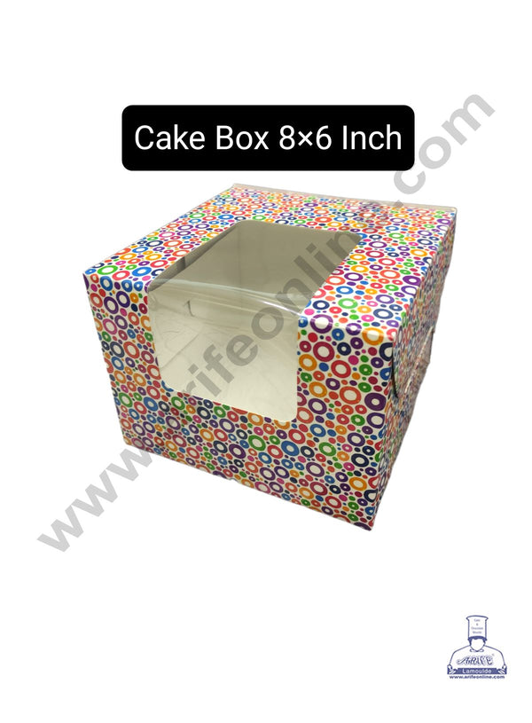 Cake Decor 1/2 kg Printed-02 Cake Box Packaging with Clear Display Rectangle Window 8 x 8 x 6 Inch (Pack of 5pcs)