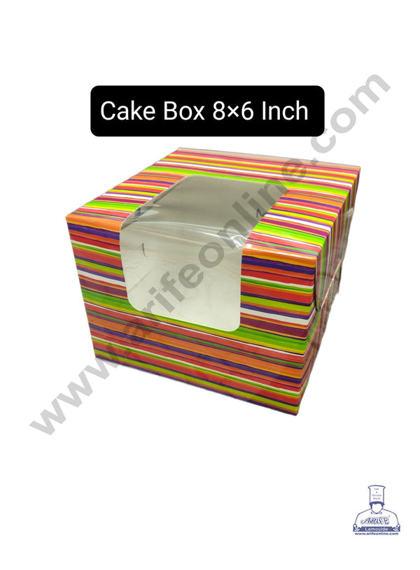 Cake Decor 1/2 kg Printed-03 Cake Box Packaging with Clear Display Rectangle Window 8 x 8 x 6 Inch (Pack of 5pcs)