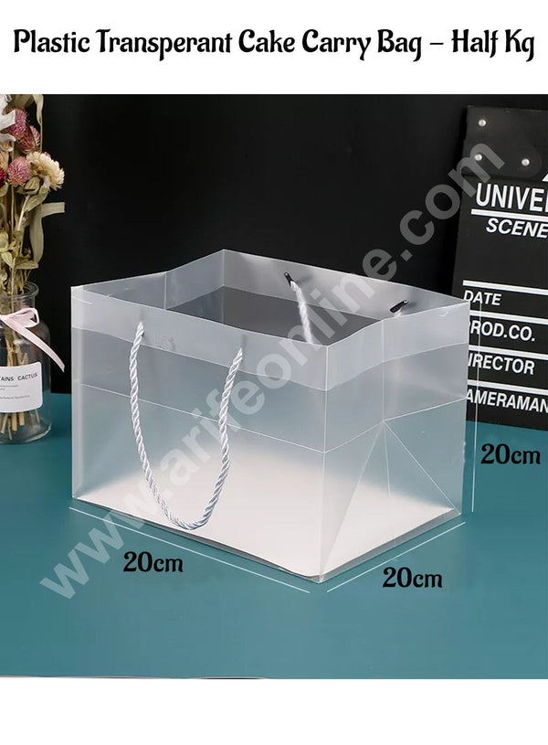 CAKE DECOR™ 1 Piece Plastic Transparent Cake Carry Bag - Half Kg | Gift Box | Gift Bag with Handle