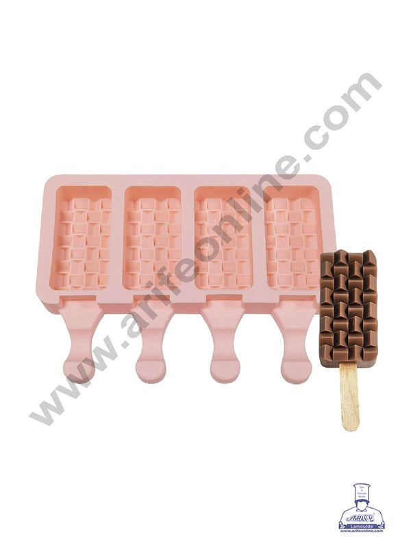 CAKE DECOR™ 4 Cavity Multi Mini Tiled Silicone Popsicle And Cakesicle Molds Easy Ice Cream Bar Mould ( SB-D0521 )