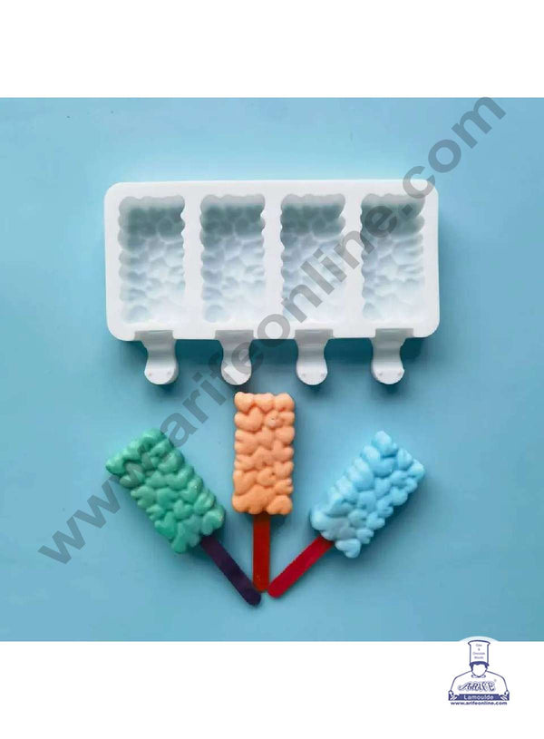CAKE DECOR™ 4 Cavity Multi Hearts Silicone Popsicle And Cakesicle Molds Easy Ice Cream Bar Mould ( SB-D0556 )