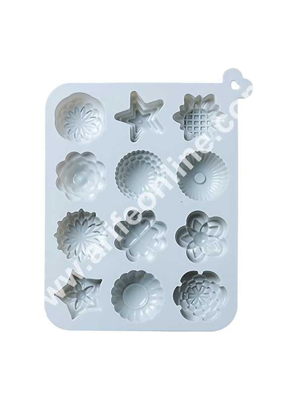 CAKE DECOR™ 12 Cavity Different Flower Silicon Moulds for Soaps and Chocolate Jelly Dessert Moulds