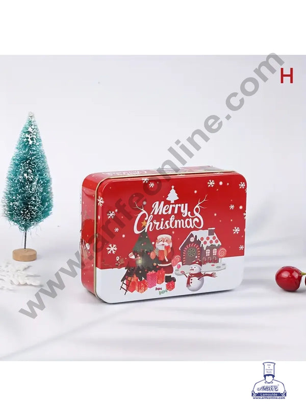 Cake Decor ™ Merry Christmas Tins Rectangle Shape - 03 | Rectangle Storage Containers Tins | 1 Pc Pack