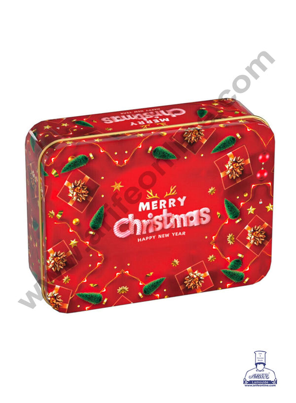 Cake Decor ™Merry Christmas Tins Rectangle Shape - 02 | Rectangle Storage Containers Tins | 1 Pc Pack