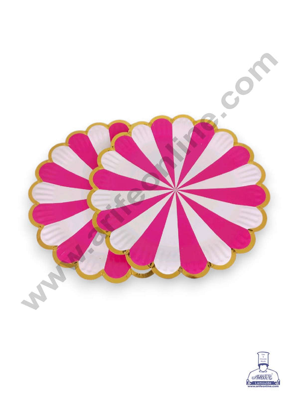 CAKE DECOR™ 9 inch Dark Pink & White Candy Stripes Paper Plates | Disposable Plates | Birthday | Party | Occasions | Round Plates - Pack of 10