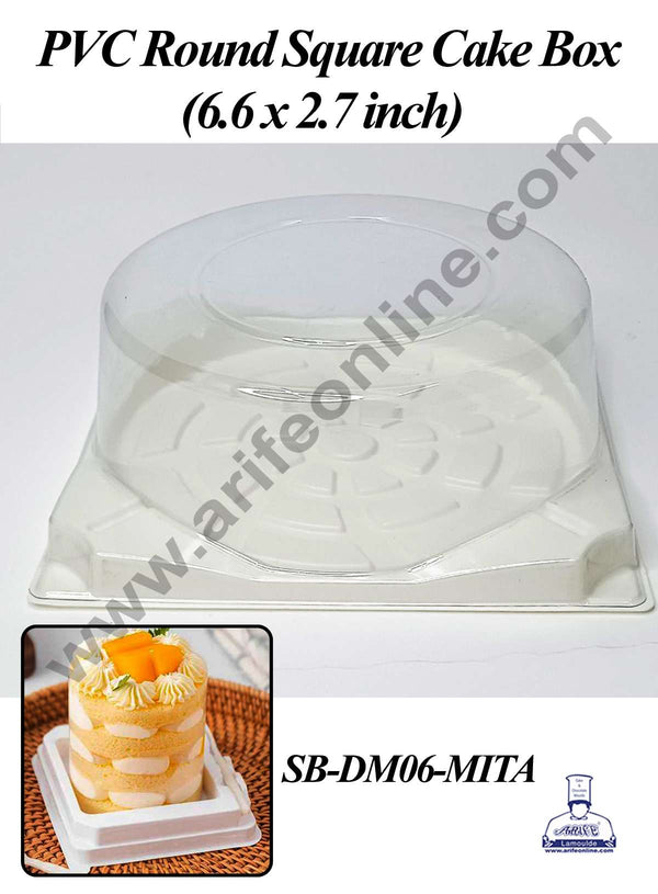 CAKE DECOR™ PVC Square Round Cake Box | Dessert Packaging - 6.6 inch (5 Pcs Pack)