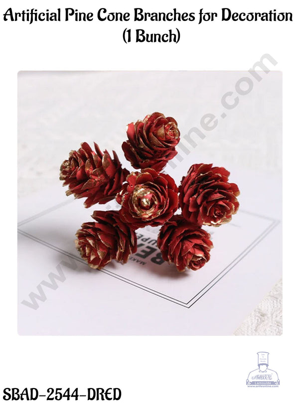 CAKE DECOR™ Artificial Pine Cone Branches for Decoration – (1 Bunch)