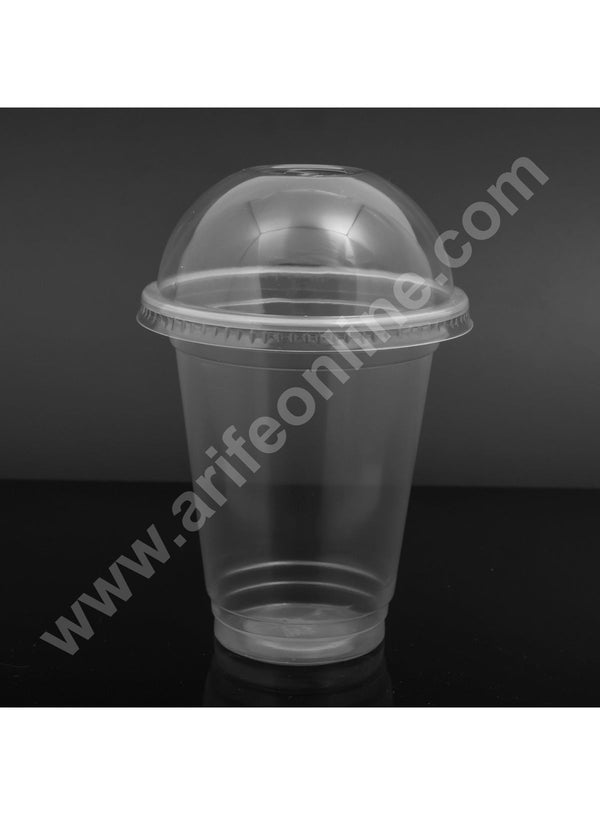 Clear Plastic Disposable  Glass With Holed Dome Lid - 420 ml (10 Pcs) Milkshake | Smoothie | Juice | Drinking Cups - CAKE DECOR™