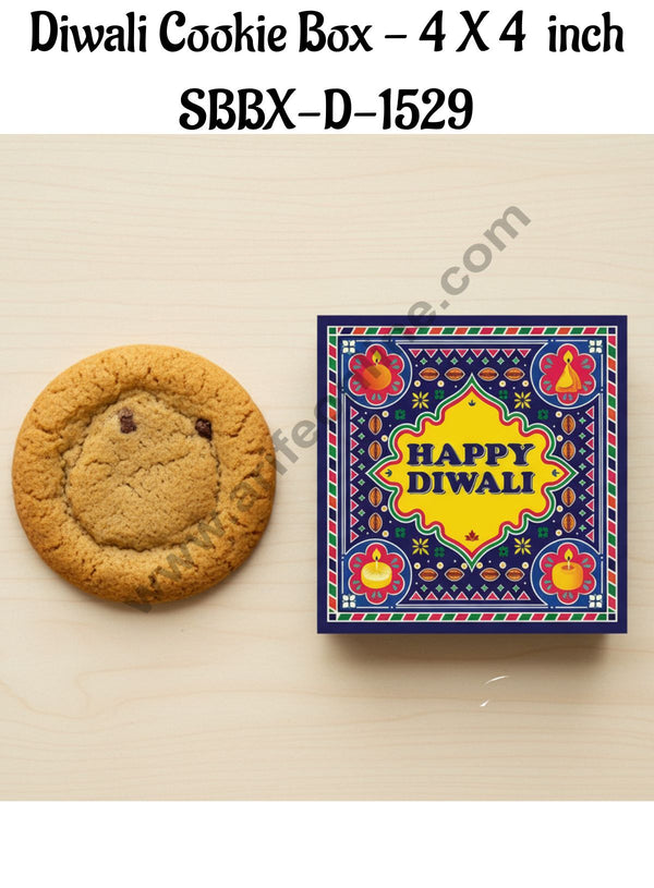 Cake Decor Blue Diwali Cookie Boxes Printed Box 4 X 4 Inch (Pack of 10pcs)