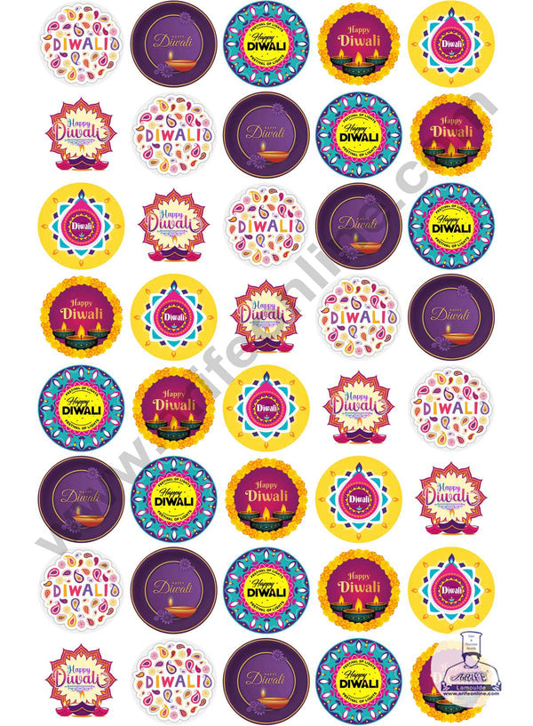 Cake Decor Happy Diwali Chocolate Stickers Round | 40 Stickers - 2 Inch (SB-DiwaliS-R1)