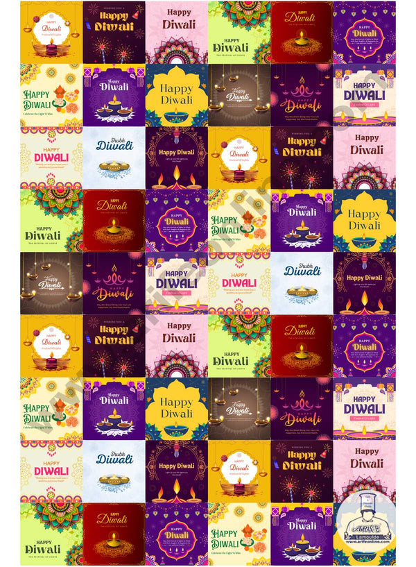 Cake Decor Happy Diwali Chocolate Stickers Square | 54 Stickers - 2 Inch (SB-DiwaliS-S1)