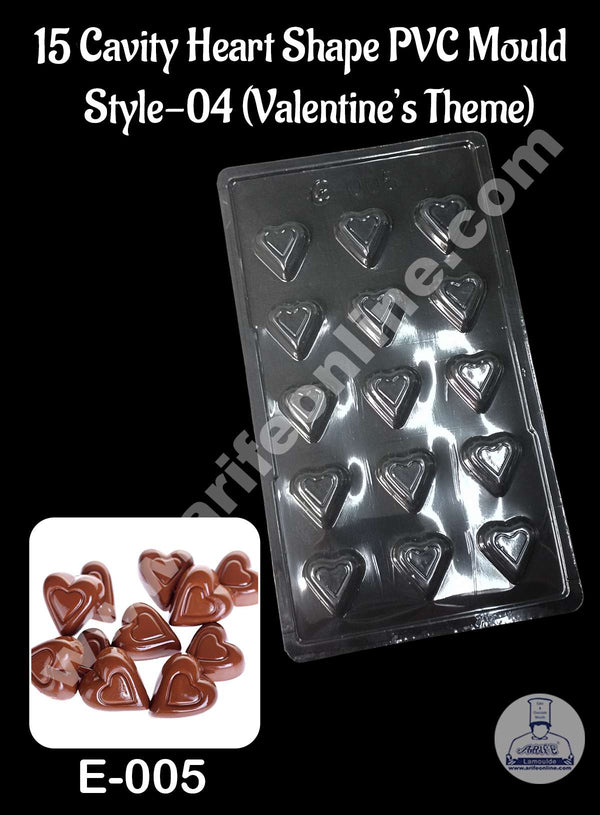 CAKE DECOR™ 15 Cavity Heart Shape PVC Chocolate Mould | Valentine's Theme | E-005 - Style-04 (10 pcs pack)
