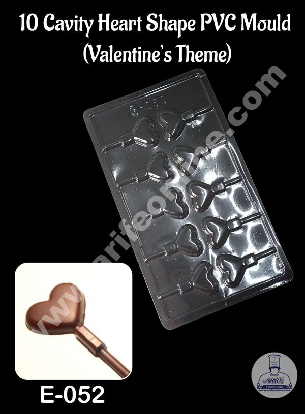 CAKE DECOR™ 10 Cavity Heart Shape PVC Chocolate Mould | Valentine's Theme | E-052 - (10 pcs pack)