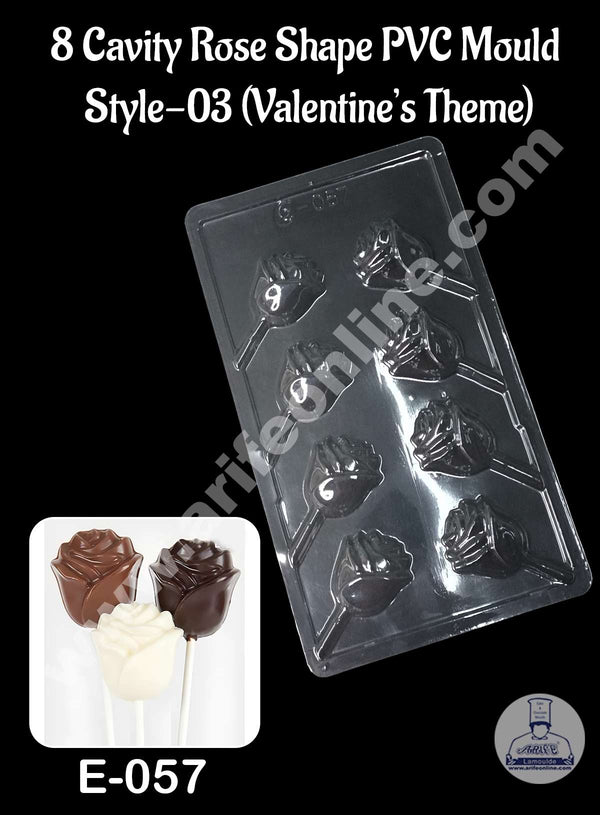 CAKE DECOR™ 8 Cavity Rose Shape PVC Chocolate Mould | Valentine's Theme | E-057 - Style-03 (10 pcs pack)