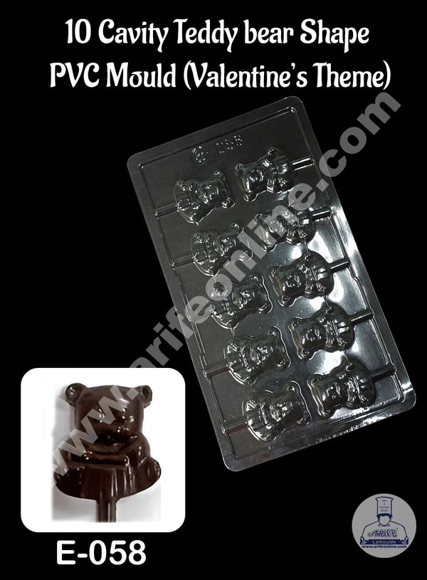 CAKE DECOR™ 10 Cavity Teddy Bear Shape PVC Chocolate Mould | Valentine's Theme | E-058 (10 pcs pack)