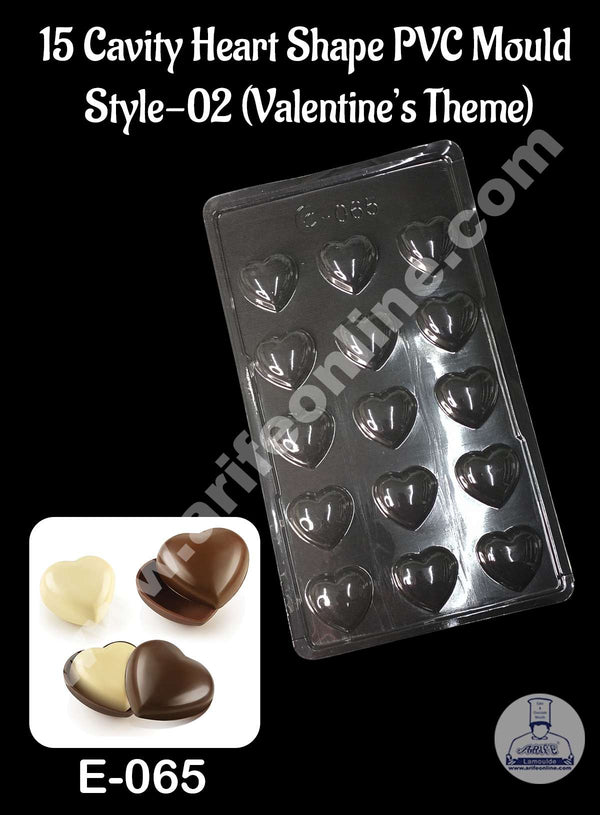 CAKE DECOR™ 15 Cavity Heart Shape PVC Chocolate Mould | Valentine's Theme | E-065 - Style-02 (10 pcs pack)