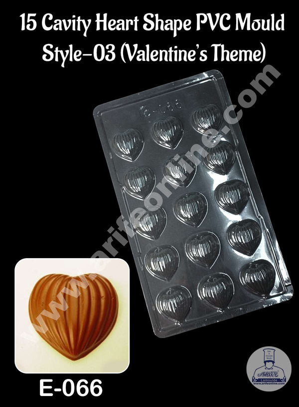 CAKE DECOR™ 15 Cavity Heart Shape PVC Chocolate Mould | Valentine's Theme | E-066 - Style-03 (10 pcs pack)