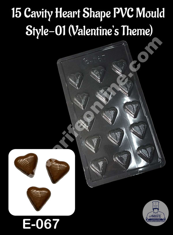 CAKE DECOR™ 15 Cavity Heart Shape PVC Chocolate Mould | Valentine's Theme | E-067 - Style-01 (10 pcs pack)