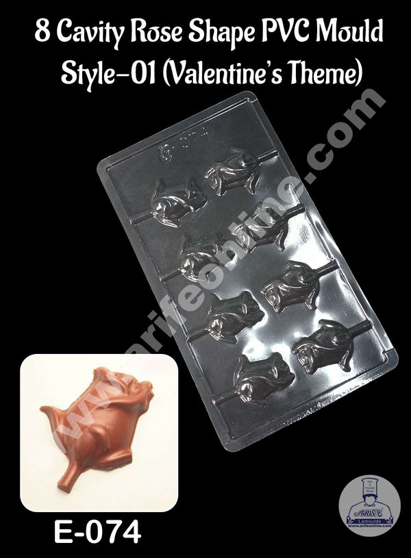CAKE DECOR™ 8 Cavity Rose Shape PVC Chocolate Mould | Valentine's Theme | E-074 - Style-01 (10 pcs pack)