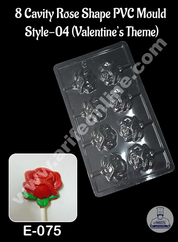 CAKE DECOR™ 8 Cavity Rose Shape PVC Chocolate Mould | Valentine's Theme | E-075 - Style-04 (10 pcs pack)