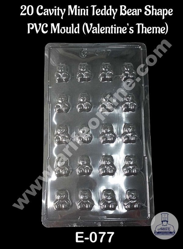 CAKE DECOR™ 20 Cavity Mini Teddy Bear Shape PVC Chocolate Mould | Valentine's Theme | E-077 (10 pcs pack)