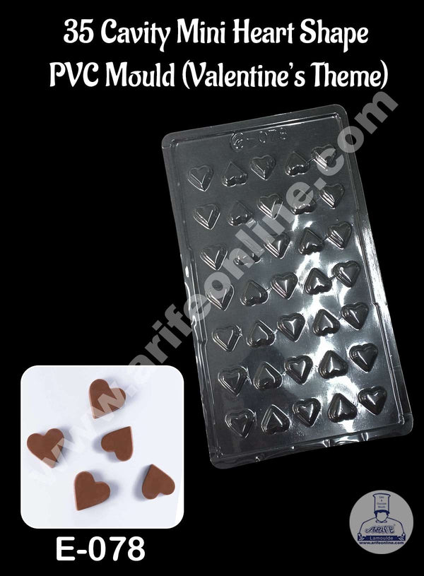 CAKE DECOR™ 35 Cavity Mini Heart Shape PVC Chocolate Mould | Valentine's Theme | E-078  (10 pcs pack)