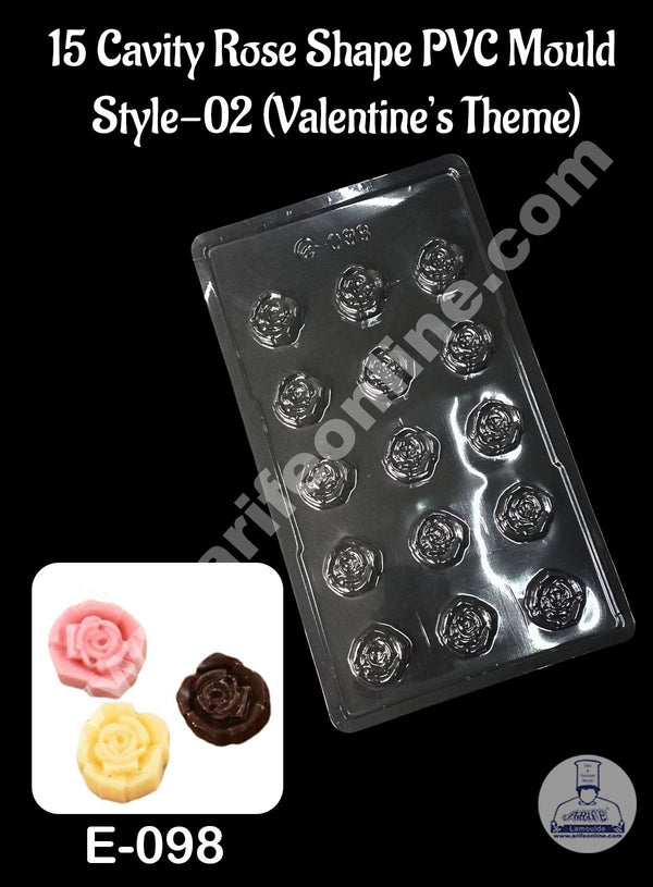 CAKE DECOR™ 15 Cavity Rose Shape PVC Chocolate Mould | Valentine's Theme | E-098 (10 pcs pack)