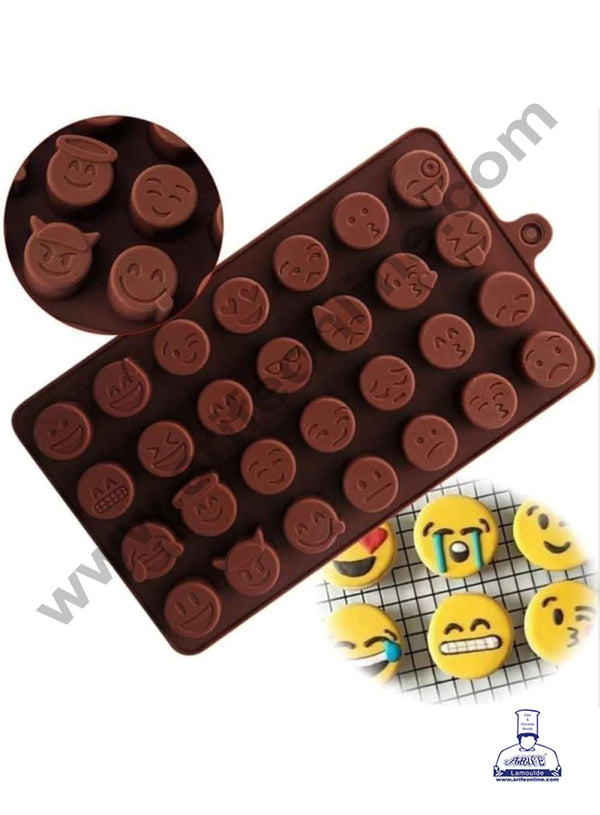 Cake Decor Silicon 28 Cavity Smiley Faces Brown Chocolate Mould, Ice Mould, Chocolate Decorating Mould