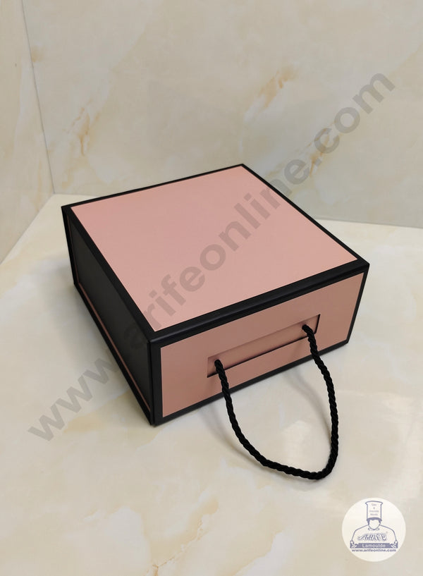 CAKE DECOR™ Peach Black Folding Hard Hamper Box With Handle | Gift Box | Present Box - 1 Pc