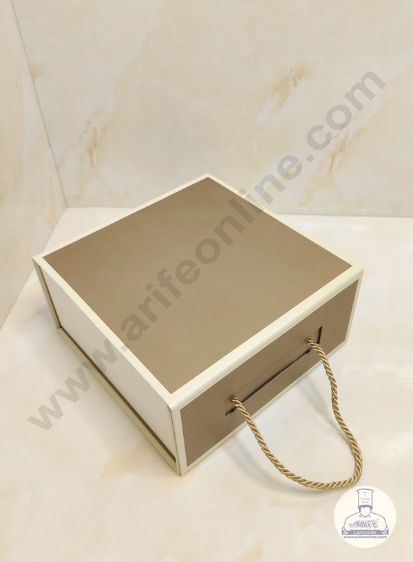 CAKE DECOR™ Gold Beige Folding Hard Hamper Box With Handle | Gift Box | Present Box - 1 Pc