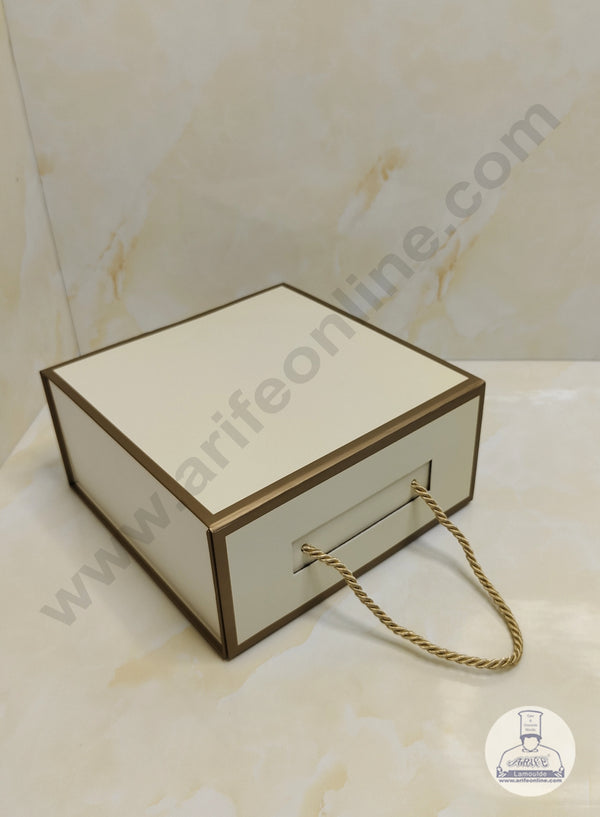 CAKE DECOR™ Beige Gold Folding Hard Hamper Box With Handle | Gift Box | Present Box - 1 Pc