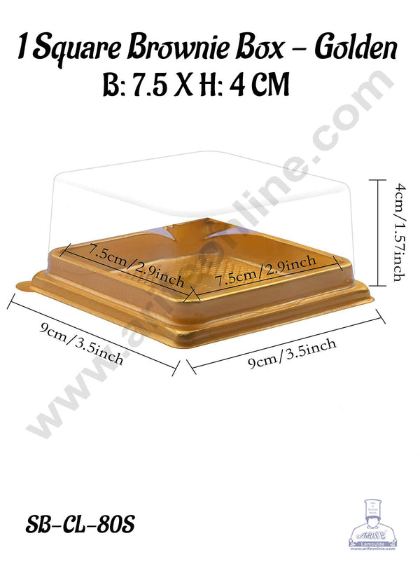 CAKE DECOR™  PVC Square Brownie Box With Golden Base Cake Box | Dessert Packaging - 7.5 cm (10 Pcs Pack)