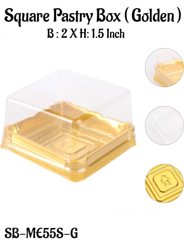 CAKE DECOR™  PVC Square Brownie Box With Golden Base Cake Box | Dessert Packaging - 2 Inch (10 Pcs Pack)