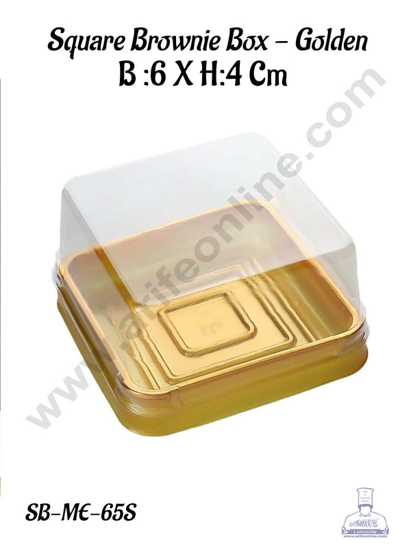 CAKE DECOR™  PVC Square Brownie Box With Golden Base Cake Box | Dessert Packaging - 6 cm (10 Pcs Pack)