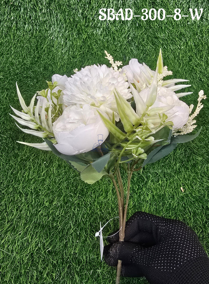 Home White Colour Peony and Cherry Blossom Floral Mixed Bunch ...